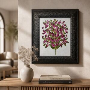 Handmade Floral Painting Wall Art 18x15 Black Ornate Frame Botanical Decor Home